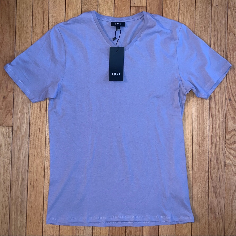 Men’s NWT Smog v-neck purple ash lavender shirt size medium 100% cotton